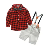 Summer Childrens clothing Sets Kids Suits Boys Clothing Sets Outfits baby boy 2PCS suit long sleeve plaid shirt+denim Shorts image