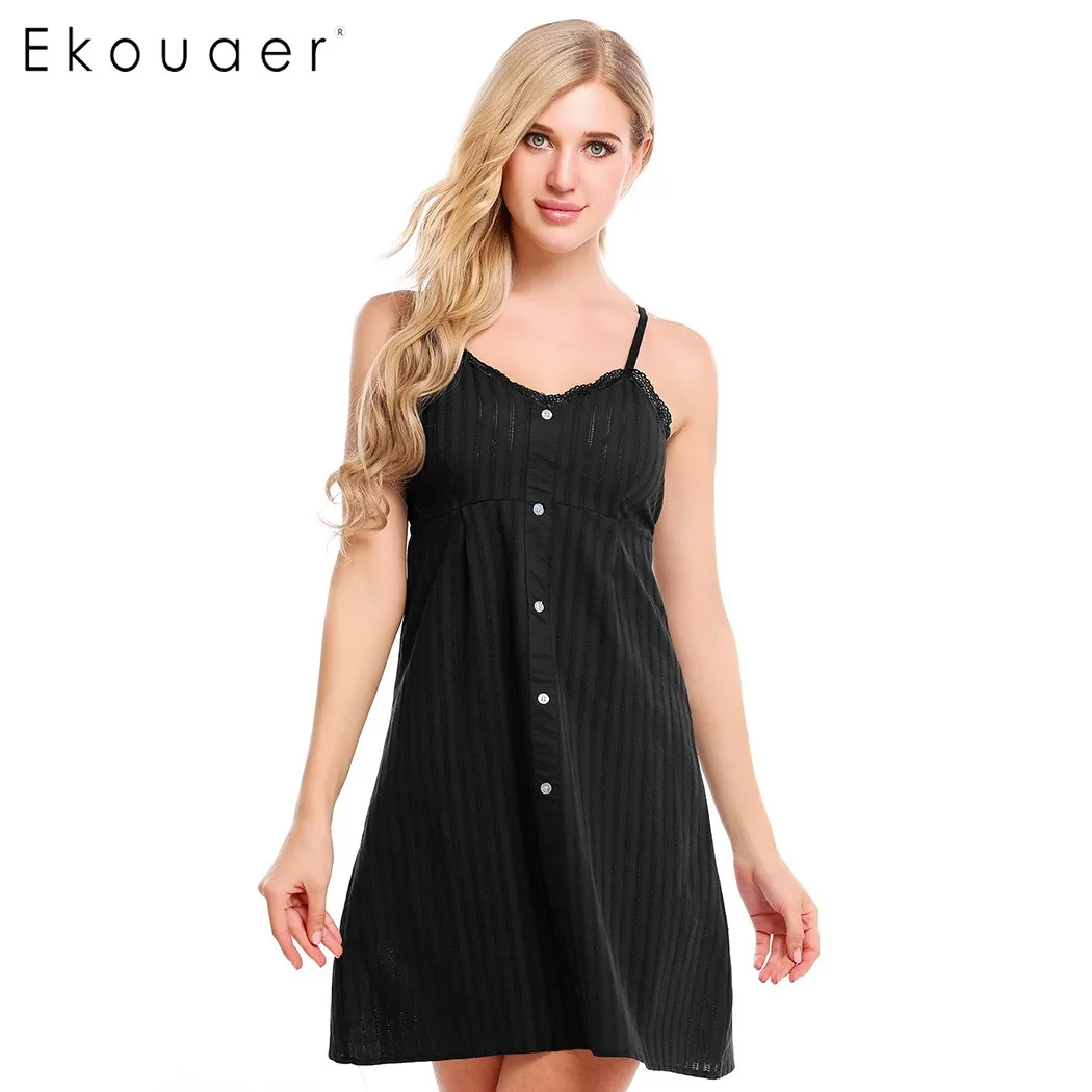 Ekouaer Women 100% Cotton Stripe Sleepwear Summer Button Adjustable Spaghetti Strap Nightwear V-Neck Sleeveless Lace Nightgown
Ekouaer Women 100% Cotton Stripe Sleepwear Summer Button Adjustable Spaghetti Strap Nightwear V-Neck Sleeveless Lace Nightgown