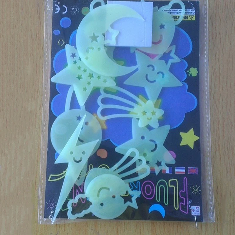 

12 pcs/set Hot sale Luminous Star Stickers Glow In The Dark Moon Sticker Fluorescent Lightning Stars Sticker Kid Toy