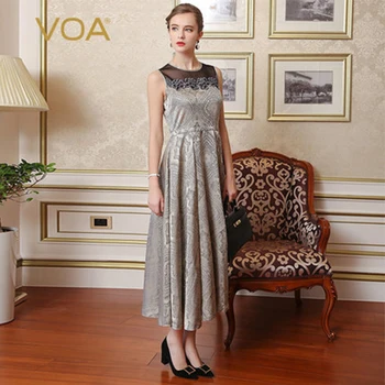VOA Silk Jacquard Black Mesh Embroidery Party Dresses Women Retro Long Swing Dress Slim High Waist Tunic Runway Clothes A7688
VOA Silk Jacquard Black Mesh Embroidery Party Dresses Women Retro Long Swing Dress Slim High Waist Tunic Runway Clothes A7688