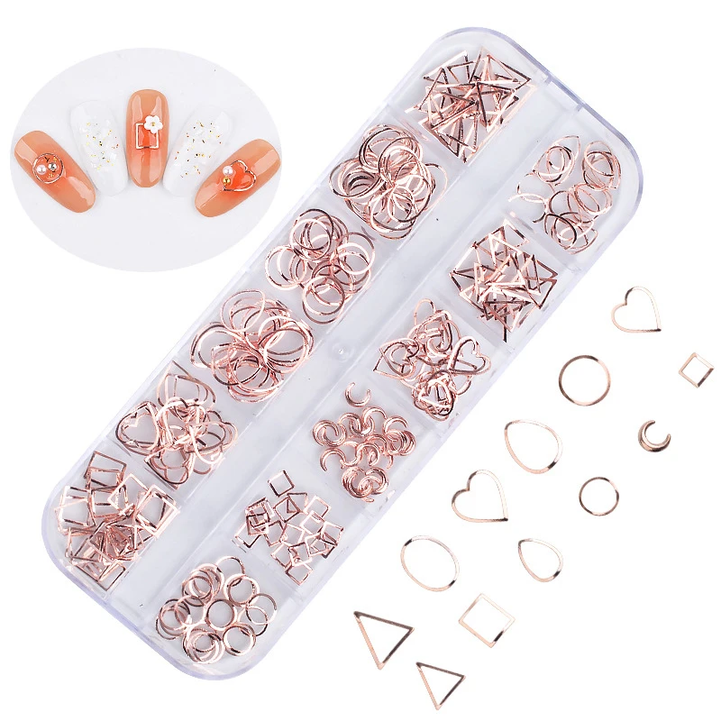 12 Grids Nail Art 3D Decorations Gold Rose Hollow Metal Nail Rivets Cross Star Triangle Square Studs Nail Decoration Body art
12 Grids Nail Art 3D Decorations Gold Rose Hollow Metal Nail Rivets Cross Star Triangle Square Studs Nail Decoration Body art