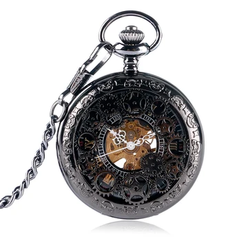 Half Hunter Hand Wind Steampunk Luxury Wind Up Wheel Mechanical Pendant Pocket Watch Women Men Gear Chain Black bayan kol saati
Half Hunter Hand Wind Steampunk Luxury Wind Up Wheel Mechanical Pendant Pocket Watch Women Men Gear Chain Black bayan kol saati