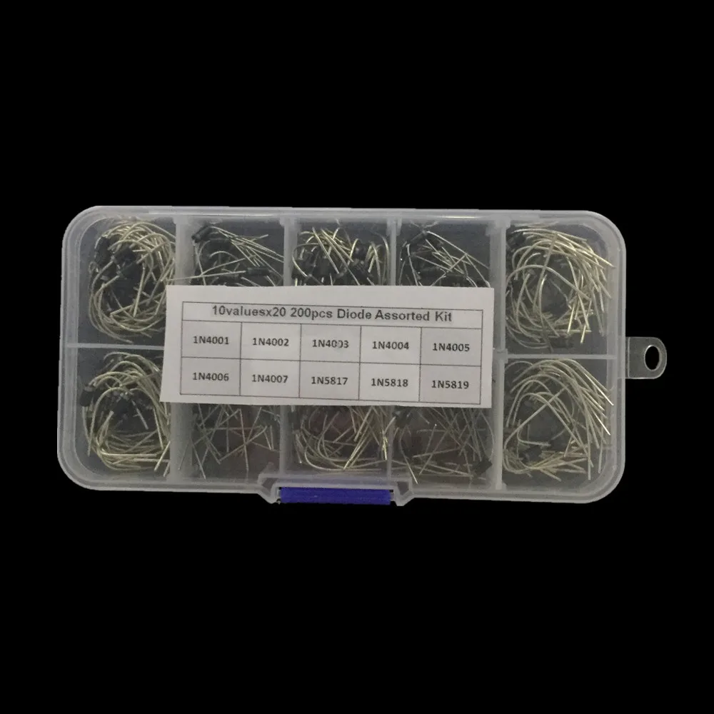 200Pcs/lot 10 Values Rectifier Diode Assorted Kit 1N4001 1N4002 1N4003 1N4004 1N4005 1N4006 1N4007 1N5817 1N5818 1N5819 + Box
200Pcs/lot 10 Values Rectifier Diode Assorted Kit 1N4001 1N4002 1N4003 1N4004 1N4005 1N4006 1N4007 1N5817 1N5818 1N5819 + Box