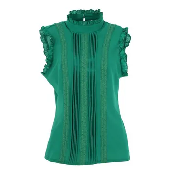 Women Ruffle Stand Collar Slim T-Shirt Tops Lady Casual Lace Sleeveless Shirt Ladies Tee Green/White chiffon
Women Ruffle Stand Collar Slim T-Shirt Tops Lady Casual Lace Sleeveless Shirt Ladies Tee Green/White chiffon