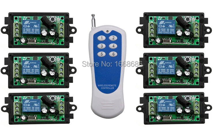 RF hannel Home Appliance Wireless Remote Control Switch DC12V 10A 6 Receiver + 1 Transmitte light /lamp/ window/Garage Doors
RF hannel Home Appliance Wireless Remote Control Switch DC12V 10A 6 Receiver + 1 Transmitte light /lamp/ window/Garage Doors