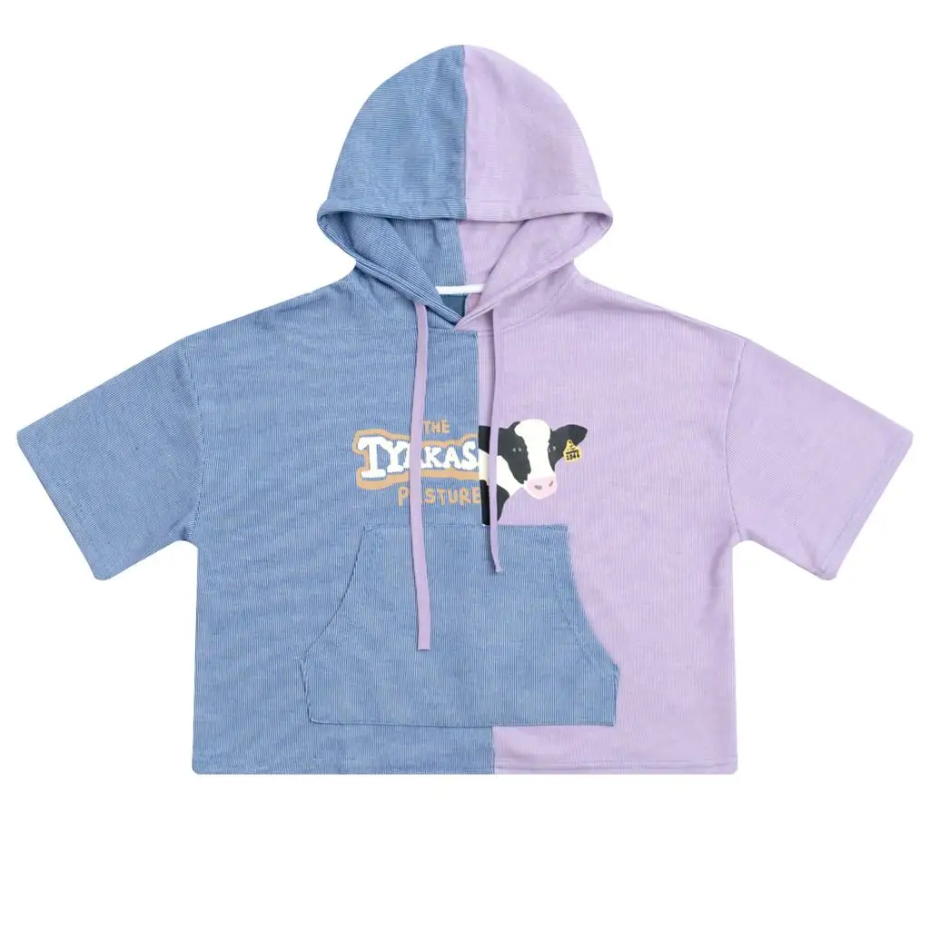 High Quality Casual Preppy Style Women Short T-shirt Hooded Tshirt Cartoon Cow Print Stripe Splicing Fashion Women Tees Tops
High Quality Casual Preppy Style Women Short T-shirt Hooded Tshirt Cartoon Cow Print Stripe Splicing Fashion Women Tees Tops