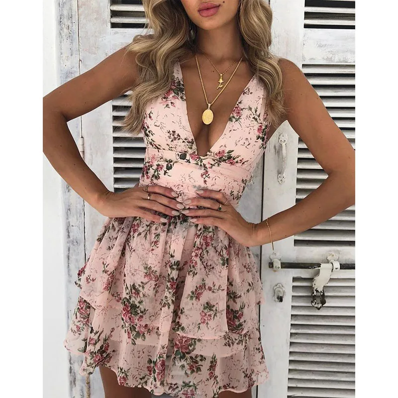 2019 Summer Dress Women Beach Dresses Deep V-Neck Floral Print Chiffon Short Bohemia Dress Sleeveless Cupcake Women Dress
2019 Summer Dress Women Beach Dresses Deep V-Neck Floral Print Chiffon Short Bohemia Dress Sleeveless Cupcake Women Dress
