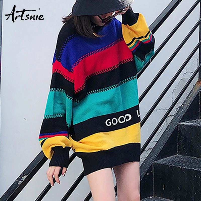 Artsnie Color Patchwork Streetwear Turtleneck Knitted Pullovers Women Autumn 2018 Letter Casual Girl Sweaters Striped Pull Jumpe
Artsnie Color Patchwork Streetwear Turtleneck Knitted Pullovers Women Autumn 2018 Letter Casual Girl Sweaters Striped Pull Jumpe
