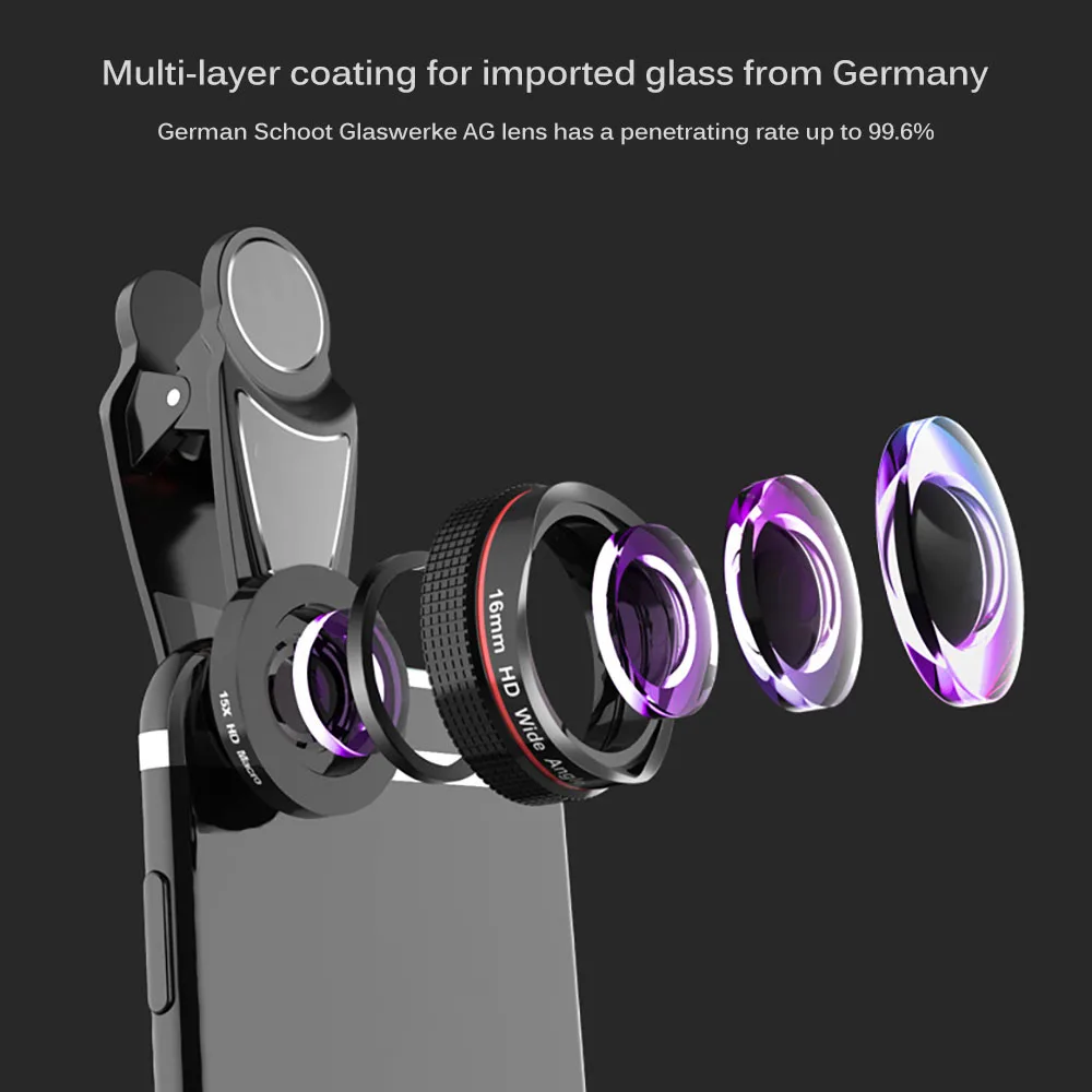 Powstro Professional 4K HD 120 Degree Wide Angle Len 15X Macro Phone Camera Lens Phone Lens Adapter for Smartphone
Powstro Professional 4K HD 120 Degree Wide Angle Len 15X Macro Phone Camera Lens Phone Lens Adapter for Smartphone