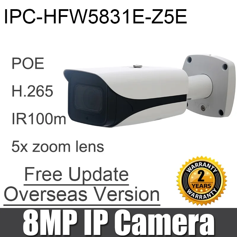 DAHUA 8MP IP Camera IPC-HFW5831E-Z5E 7mm ~35mm 5x zoom lens IP67 IK10 POE 100m IR Range Security Camera DH-IPC-HFW5831E-Z5E
DAHUA 8MP IP Camera IPC-HFW5831E-Z5E 7mm ~35mm 5x zoom lens IP67 IK10 POE 100m IR Range Security Camera DH-IPC-HFW5831E-Z5E