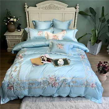New Blue Pink White Luxury Flowers Embroidery 100S Egyptian Cotton Palace Bedding Set Duvet Cover Bed sheet/Linen Pillowcases 
New Blue Pink White Luxury Flowers Embroidery 100S Egyptian Cotton Palace Bedding Set Duvet Cover Bed sheet/Linen Pillowcases