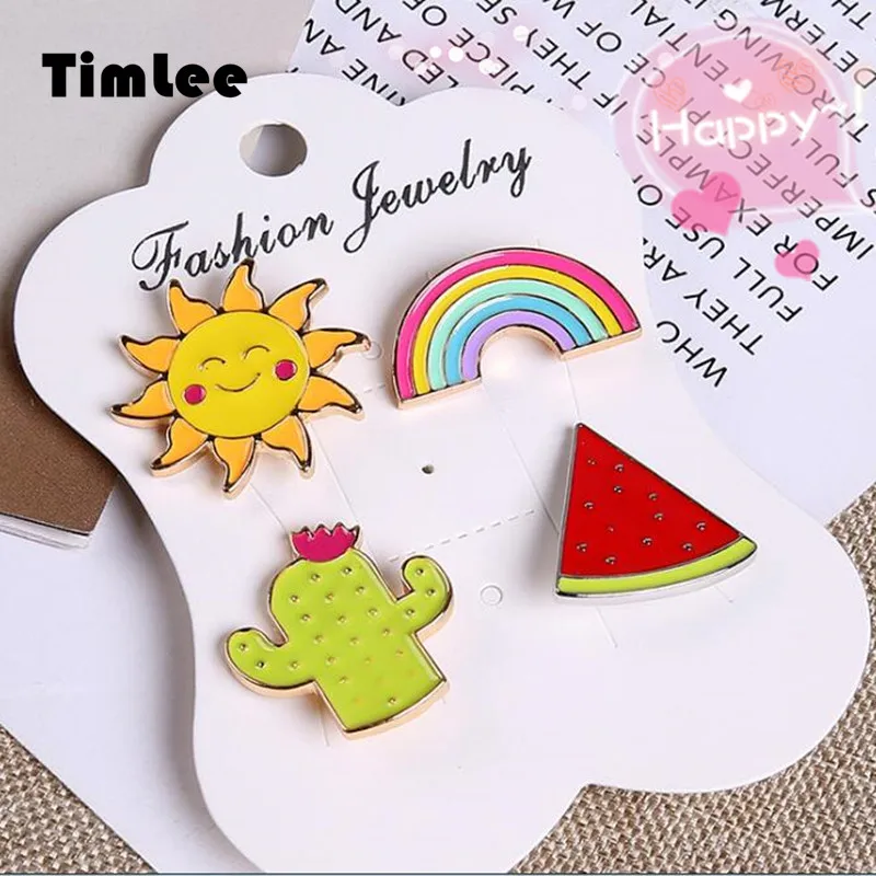 Timlee X332 New Cartoon Cute Sun Rainbow Watermelon Cactus Metal Brooch Pins Set Fashion Gift Wholesale
Timlee X332 New Cartoon Cute Sun Rainbow Watermelon Cactus Metal Brooch Pins Set Fashion Gift Wholesale