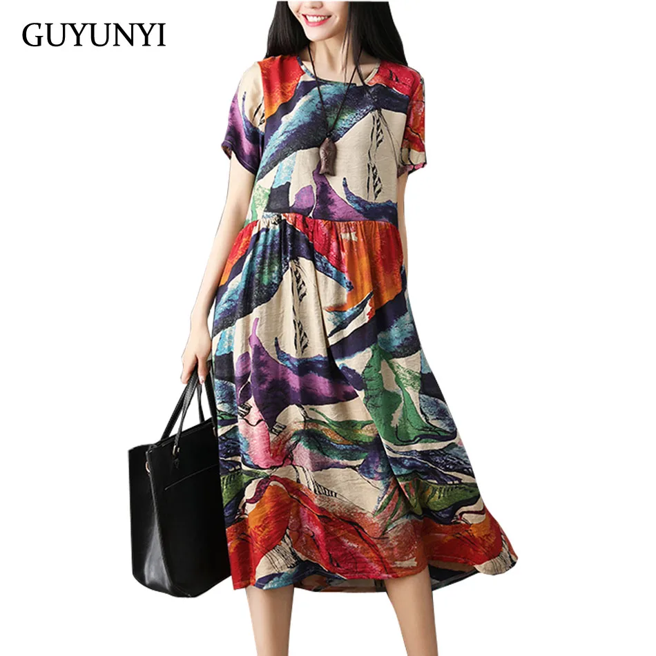 GUYUNYI Plus Size Women Clothes Cotton Linen Dress Vintage Abstract Pattern Print Casual Loose Summer Dress 2018 vestidos CX997
GUYUNYI Plus Size Women Clothes Cotton Linen Dress Vintage Abstract Pattern Print Casual Loose Summer Dress 2018 vestidos CX997