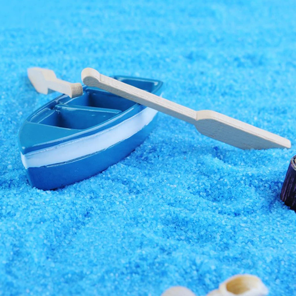DIY Resin Model Small Blue Boat Figure with Paddles for DIY Layout Scenery Microlandschaft Decoration Ornament Crafts