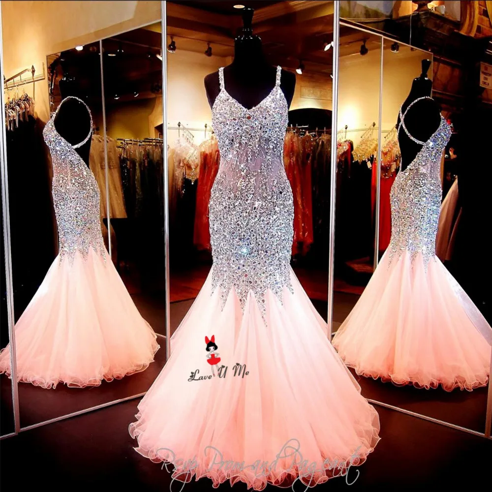 pink and gold mermaid prom dress