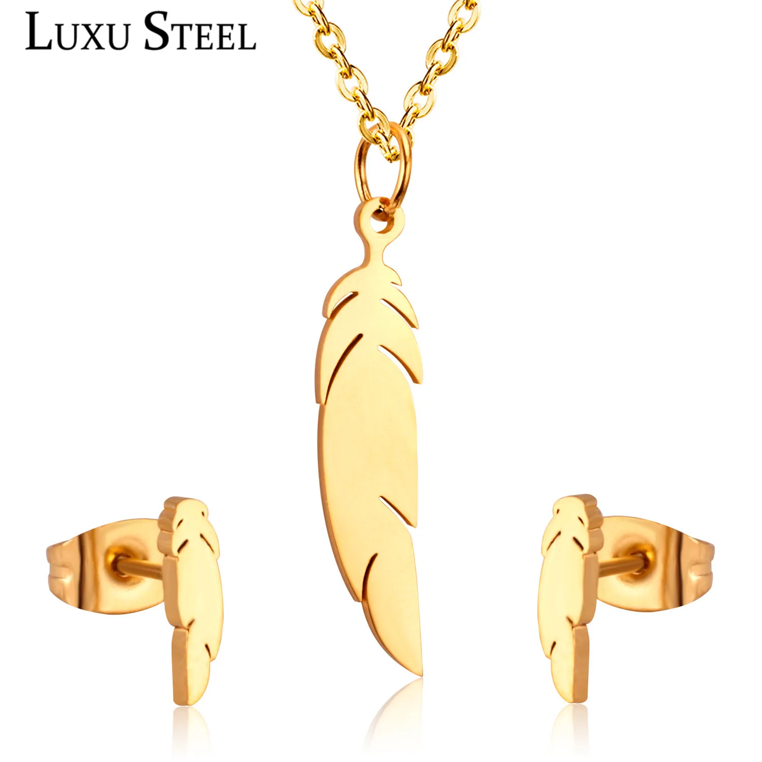 LUXUSTEEL Stainless Steel Leaves Pendant Necklace Earring Sets For Women/Girl Fashion Jewelry Gold/Silver Color Chain Necklace
LUXUSTEEL Stainless Steel Leaves Pendant Necklace Earring Sets For Women/Girl Fashion Jewelry Gold/Silver Color Chain Necklace
