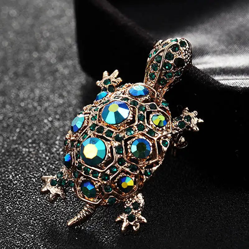 Lindo Tortuga Tortuga Diamante Cristal Broche De Oro Metal Regalo Nuevo