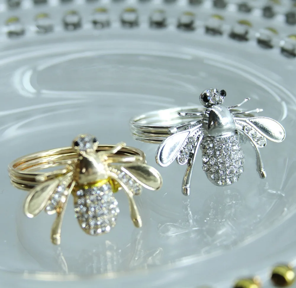 qn19042902 free shipping gold/silver bee napkin ring with crystal wedding holiday decoration , wholesale napkin holder 12 pcs
qn19042902 free shipping gold/silver bee napkin ring with crystal wedding holiday decoration , wholesale napkin holder 12 pcs