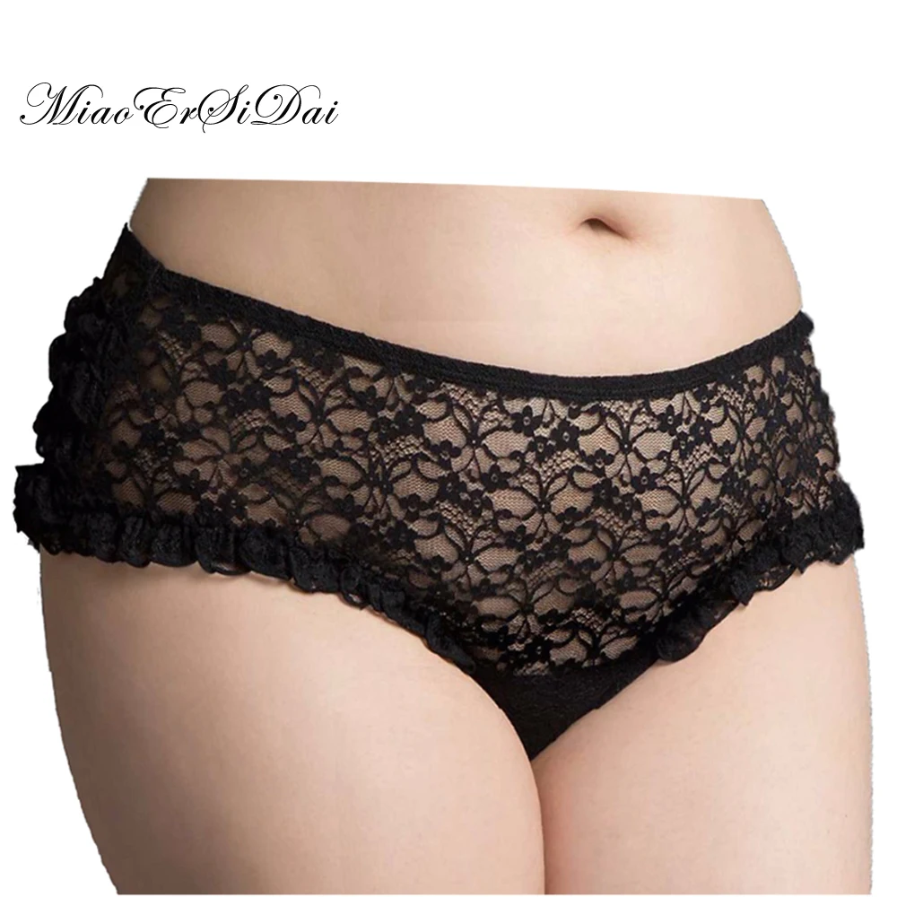 

MiaoErSiDai Beading Heart Women Sexy Lace Underwear Lady's Panty High Quality Underclothes Plus Size Brief 2XL/3XL/4XL/5XL/6XL