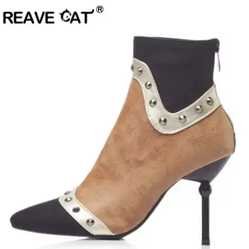 REAVE CAT Winter boots Rivet Pointed toe Patchwork Thin Heel Boots Mujer Zipper High heels Ankle boots Women Botas female B1048a
REAVE CAT Winter boots Rivet Pointed toe Patchwork Thin Heel Boots Mujer Zipper High heels Ankle boots Women Botas female B1048a