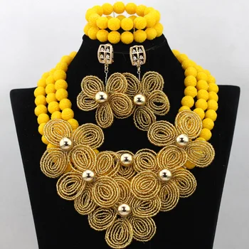 Pretty Yellow Coral Beaded African Jewelry Set Dubai Gold Flower Chunky Necklace Bracelet Earrings Bridal Beads Free Ship QW734
Pretty Yellow Coral Beaded African Jewelry Set Dubai Gold Flower Chunky Necklace Bracelet Earrings Bridal Beads Free Ship QW734