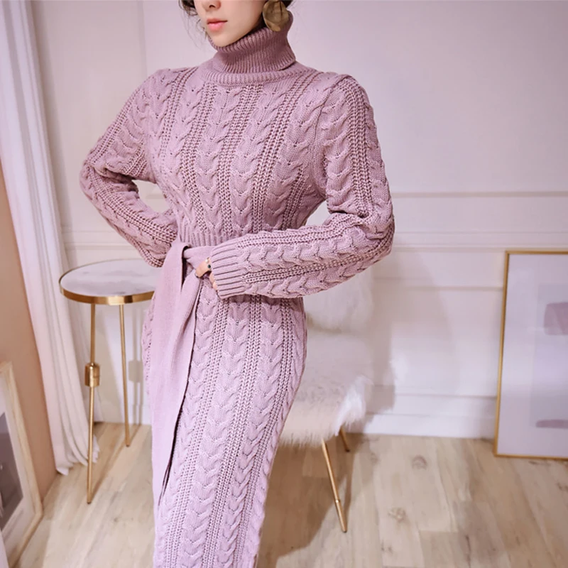 Winter Elegant Lace Up Twisted Women Sweater Dress 2018 Slim Waist Turtleneck Knitted Dress Autumn Bodycon vestidos femme
Winter Elegant Lace Up Twisted Women Sweater Dress 2018 Slim Waist Turtleneck Knitted Dress Autumn Bodycon vestidos femme