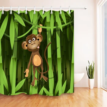 

LB 72''Brown Monkey Jungle Green Bamboo Forest Shower Curtains Bathroom Curtain Washable Polyester Fabric for Bathtub Home Decor