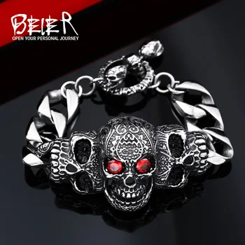 BEIER 316lStainless steelCool Men's Steel High Quality Red Eye Stone Biker Man Skull charms Bracelet Chain Factory Price BC8-021
BEIER 316lStainless steelCool Men's Steel High Quality Red Eye Stone Biker Man Skull charms Bracelet Chain Factory Price BC8-021