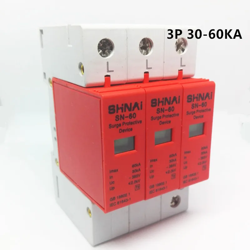 SPD 30-60KA 3P surge arrester protection device electric house surge protector D ~385V AC
SPD 30-60KA 3P surge arrester protection device electric house surge protector D ~385V AC