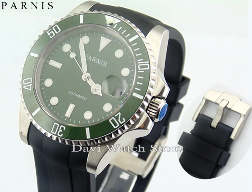 Parnis 44mm Black Dial Automatic Movement Men's steel Watch | Наручные часы