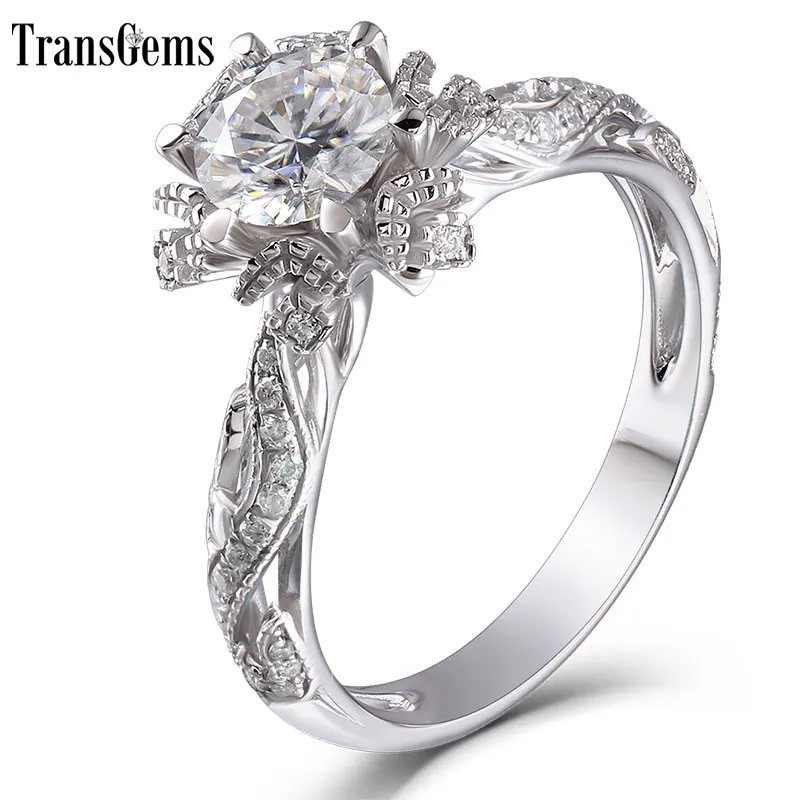 TransGems Solid 14K White Gold Center 1ct 6.5mm FG Color Lab Grown Moissanite Engagement Ring with Accent for Women Wedding Gift
TransGems Solid 14K White Gold Center 1ct 6.5mm FG Color Lab Grown Moissanite Engagement Ring with Accent for Women Wedding Gift