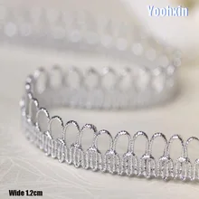 1.2 CM רחב יוקרה רקמת כסף פרח בד תחרה לקצץ סרט תפירת DIY applique צווארון כבל תחרת שמלת כלה דקור(China)