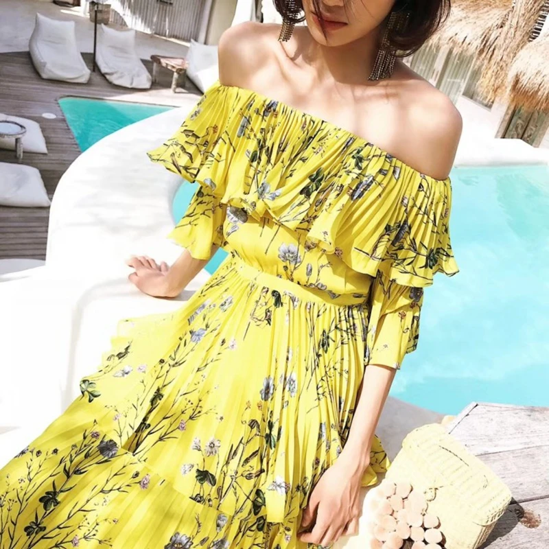 Self Portrait Dress Women Sexy Off Shoulder Yellow Long Floral Printed Tiered Dresses
Self Portrait Dress Women Sexy Off Shoulder Yellow Long Floral Printed Tiered Dresses