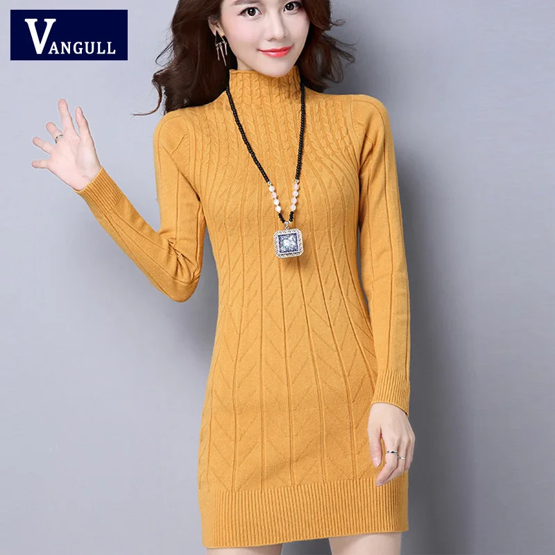 Vangull 2019 Autumn Winter New Women Knitted Cotton Sweater Dress Fashion High Neck Solid Pullover Female Knitted Dress Vestidos
Vangull 2019 Autumn Winter New Women Knitted Cotton Sweater Dress Fashion High Neck Solid Pullover Female Knitted Dress Vestidos