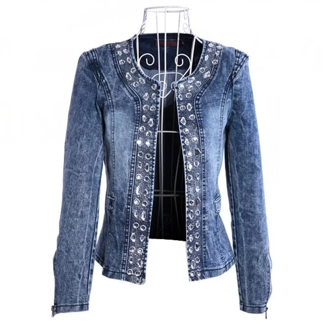 Fashion Women Diamonds Denim Jacket coat Ladies jacket Tops Slim Jeans Top plus size jacket chaqueta mujer
Fashion Women Diamonds Denim Jacket coat Ladies jacket Tops Slim Jeans Top plus size jacket chaqueta mujer