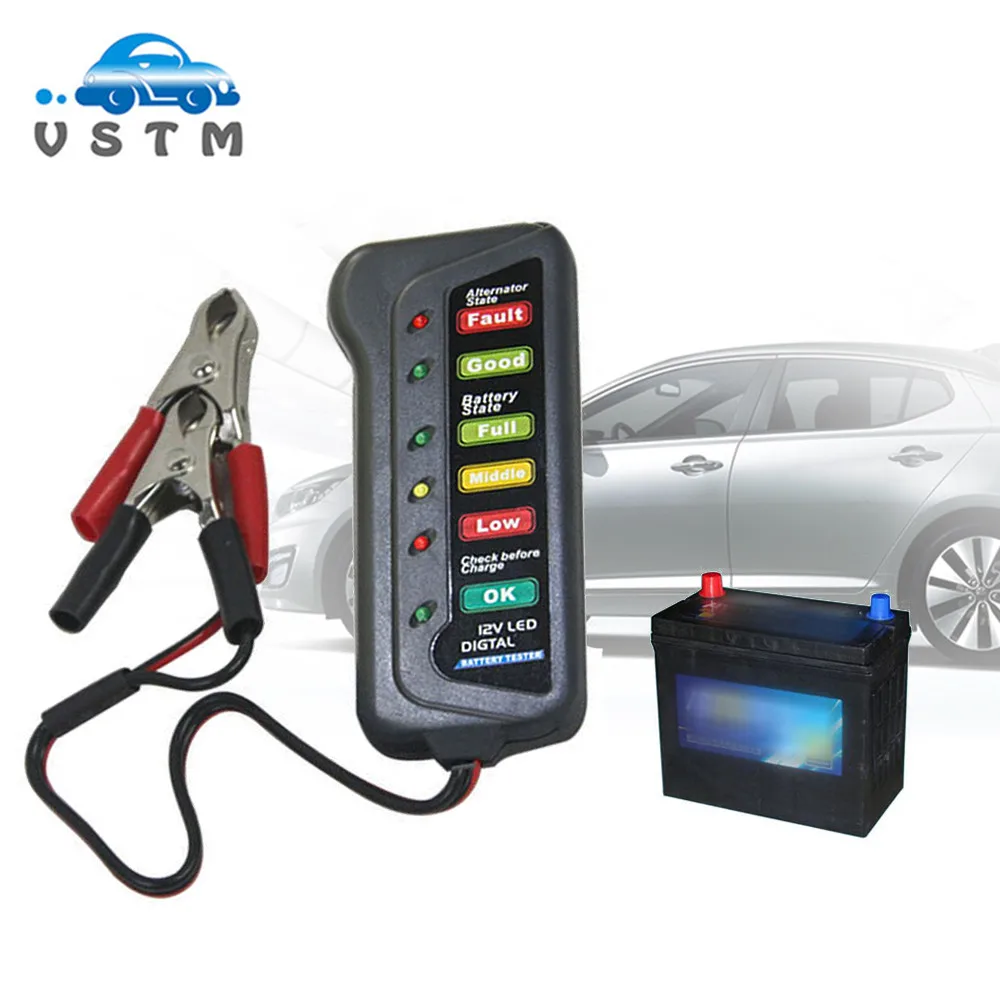 12V Digital Battery Alternator Tester Car Vehicle Diagnostic Tool with 6 LED Lights Display Testers High Quality | Автомобили и