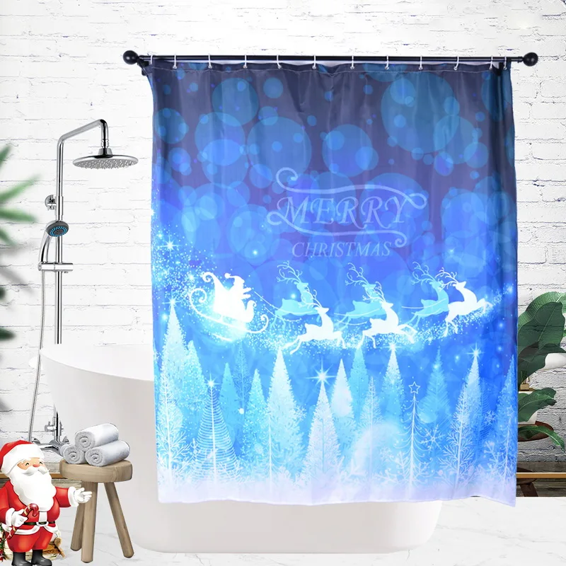 1PC Cartoon 3D Digital Printed Shower Curtains Polyester Washing Hanging Xmas Christmas Curtain 180x180cm | Дом и сад