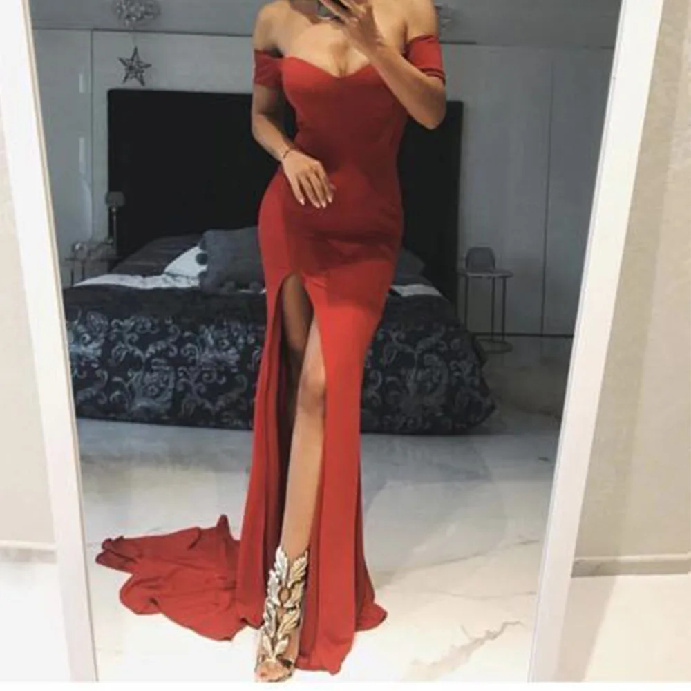 Off the Shoulder Maxi Dresses Split Front Claret Black Floor Length Party Dresses 2019 Sexy Women Gown Dress Vestidos de fiesta
Off the Shoulder Maxi Dresses Split Front Claret Black Floor Length Party Dresses 2019 Sexy Women Gown Dress Vestidos de fiesta
