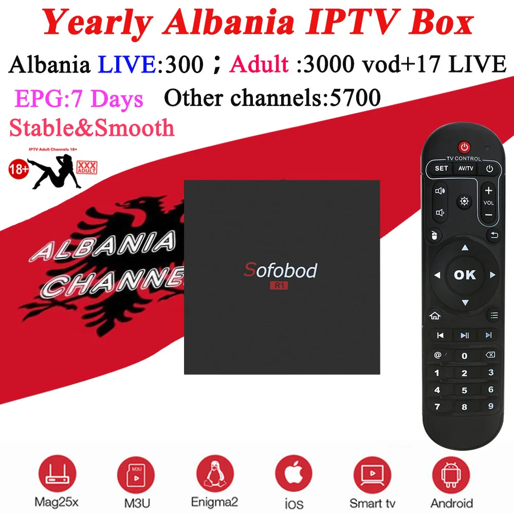 Sofobod 8G TV box with Albania iptv server Android 7.1 4K live smart ip tv box Italy Poland Swiss Belgium Spain UK IPTV paytv
Sofobod 8G TV box with Albania iptv server Android 7.1 4K live smart ip tv box Italy Poland Swiss Belgium Spain UK IPTV paytv