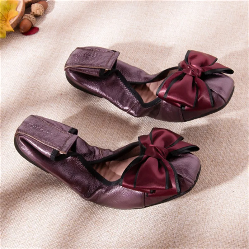 Handmade Autumn Women Genuine Leather Shoes Cowhide Loafers Shoes Sweet Bow Ladies Ballet Flat Shoes For Mom Sapato Plus Size 41 (6)
