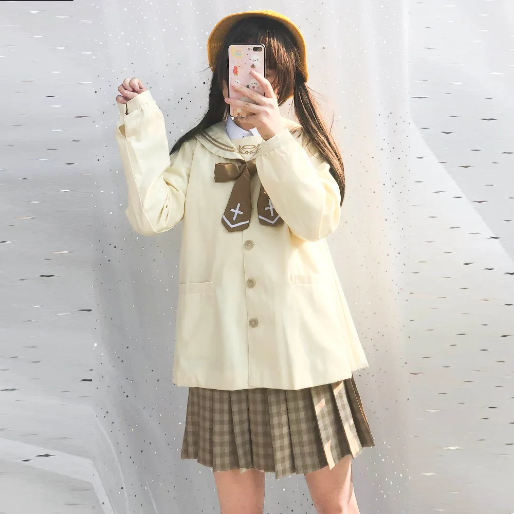 New School Uniforms For Girls JK Japanese beige black Sailor Uniform Cosplay School Class Long Sleeve Suits cute Design Sets
New School Uniforms For Girls JK Japanese beige black Sailor Uniform Cosplay School Class Long Sleeve Suits cute Design Sets