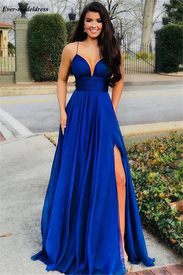 2019 Sexy Side Split Prom Dresses Spaghetti Pleats A Line Long Chiffon Royal Blue Modest Evening Party Gowns Robe De Soiree
2019 Sexy Side Split Prom Dresses Spaghetti Pleats A Line Long Chiffon Royal Blue Modest Evening Party Gowns Robe De Soiree