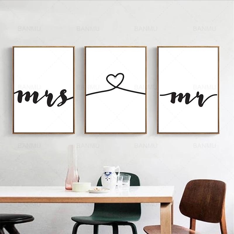 Nordic Modern Black and White Mr Mrs Love Print on Canvas Poster Wall Art Canvas Painting Picture Wall Home Decor No Frame
Nordic Modern Black and White Mr Mrs Love Print on Canvas Poster Wall Art Canvas Painting Picture Wall Home Decor No Frame