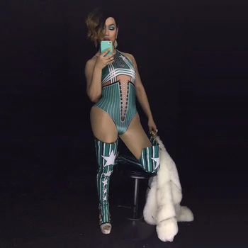 Sexy Ladies America Star Style Night Club Stylish Costume Outfits Women Stage Wear Green White Striped Bodysuit with Leg Sleeves
Sexy Ladies America Star Style Night Club Stylish Costume Outfits Women Stage Wear Green White Striped Bodysuit with Leg Sleeves