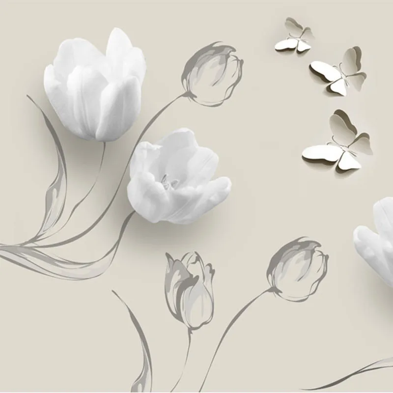 Современные 3D обои на заказ современные стерео тюльпаны бабочки цветы настенная