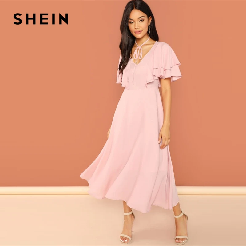 SHEIN Pink Party Tiered Layer Tie Neck Flutter Sleeve Ruffle Zipper Solid Dress Autumn Weekend Casual Women Shift Solid Dresses
SHEIN Pink Party Tiered Layer Tie Neck Flutter Sleeve Ruffle Zipper Solid Dress Autumn Weekend Casual Women Shift Solid Dresses