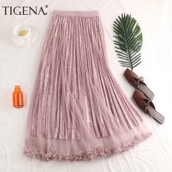 TIGENA Fashion Beading Tulle Velvet Skirt Women 2019 Spring Elegant Long Maxi Skirt Female High Waist Pleated Girls Skirt Pink
TIGENA Fashion Beading Tulle Velvet Skirt Women 2019 Spring Elegant Long Maxi Skirt Female High Waist Pleated Girls Skirt Pink