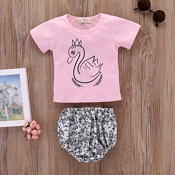 Hot Selling Summer Girl Cartoon Swan Printed T Shirt Top Floral Panty Baby 2 Pieces Set Kids Clothes 88
Hot Selling Summer Girl Cartoon Swan Printed T Shirt Top Floral Panty Baby 2 Pieces Set Kids Clothes 88
