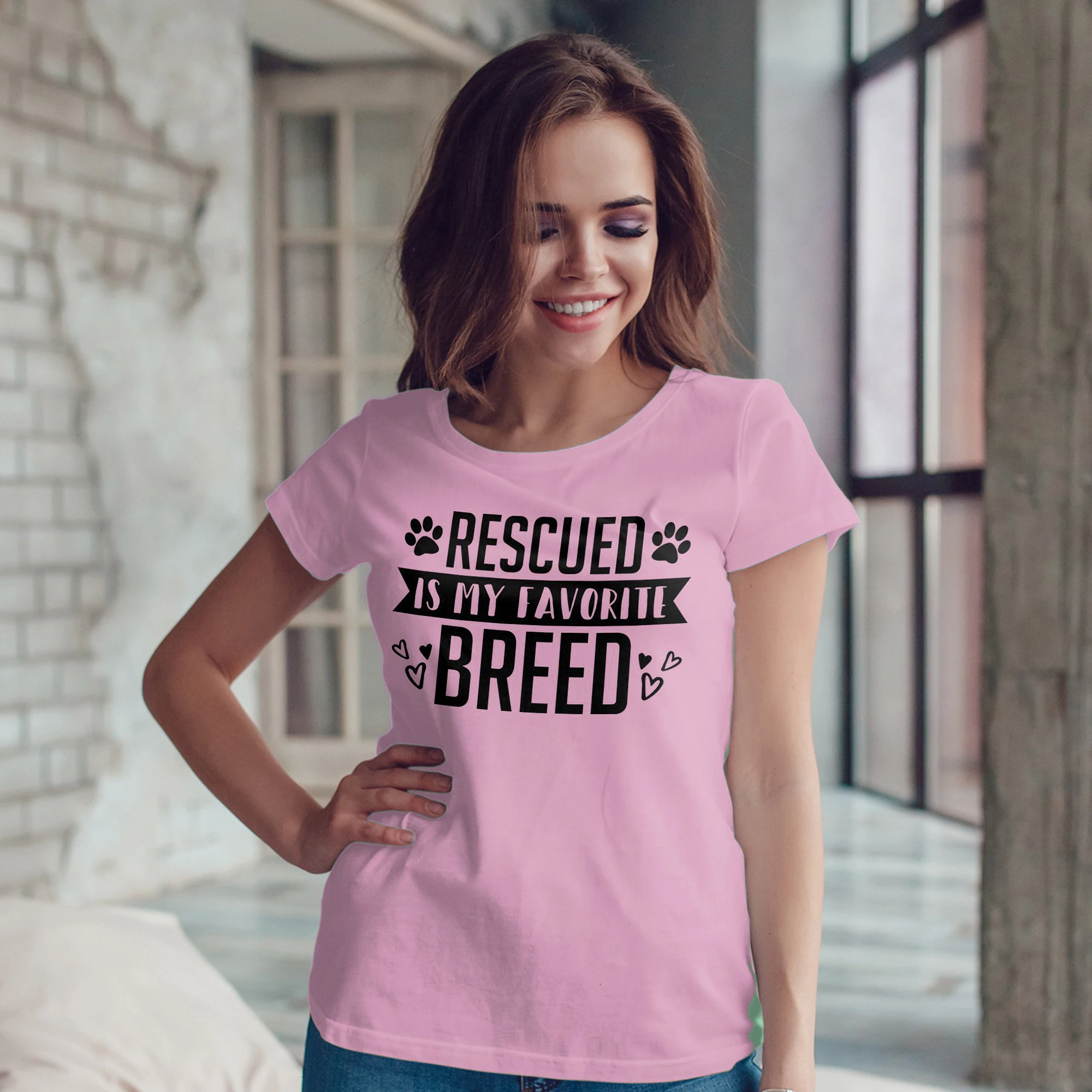 

Rescued Is My favorite Breed T-Shirt Dog Mama Dog Lover Tees Funny Slogan Adopt Dont Shop Fur Mama t shirt gift aesthetic tops
