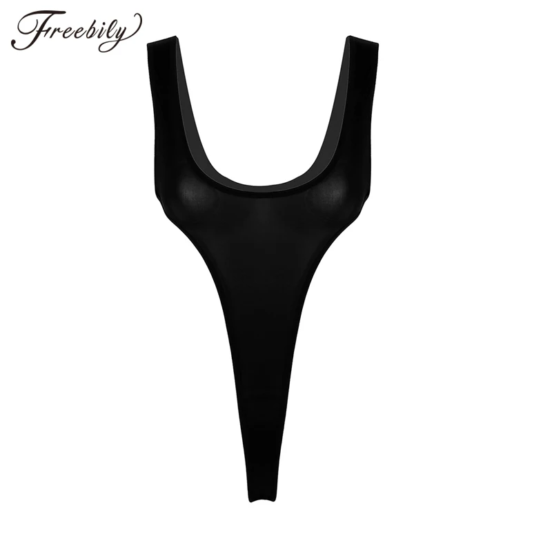 

Sexy Women Bodysuit High Cut Thong Leotard Sleeveless One Piece Swimsuit Deep U Scoop Neck See Through Erotic Lingerie Monokini